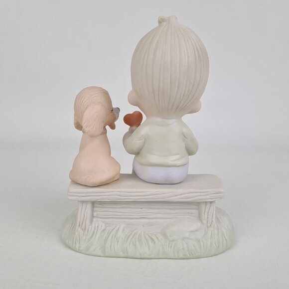 Precious Moments E-3110/B Loving Is Sharing Boy On Bench Porcelain Figurine - Picture 3 of 6